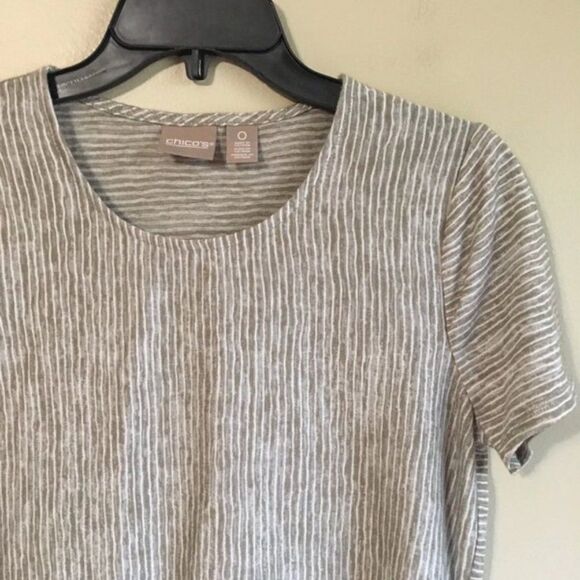 Chico's size 0 striped green short sleeved top - Picture 3 of 4